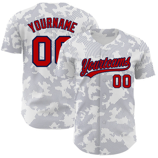 Custom White Red-Navy 3D Pattern Design Curve Lines Authentic Baseball Jersey - Sky-Custom