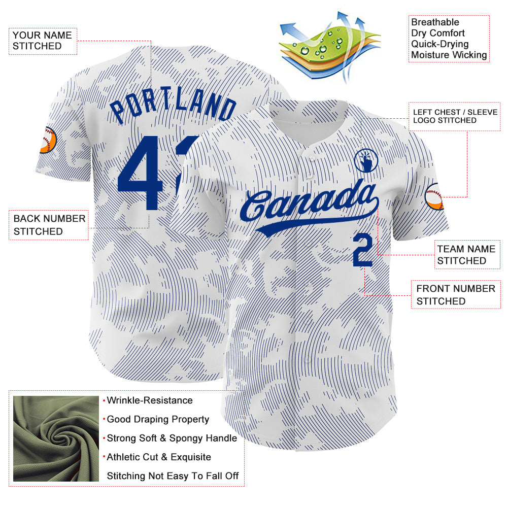 Custom White Royal 3D Pattern Design Curve Lines Authentic Baseball Jersey - Sky-Custom