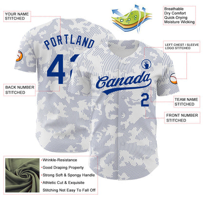 Custom White Royal 3D Pattern Design Curve Lines Authentic Baseball Jersey - Sky-Custom