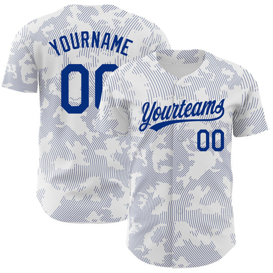 Custom White Royal 3D Pattern Design Curve Lines Authentic Baseball Jersey - Sky-Custom