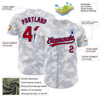 Custom White Red-Royal 3D Pattern Design Curve Lines Authentic Baseball Jersey - Sky-Custom