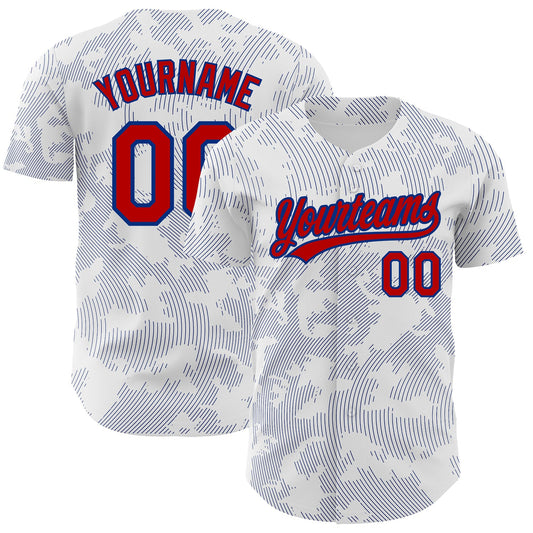 Custom White Red-Royal 3D Pattern Design Curve Lines Authentic Baseball Jersey - Sky-Custom