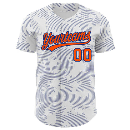 Custom White Orange-Royal 3D Pattern Design Curve Lines Authentic Baseball Jersey - Sky-Custom