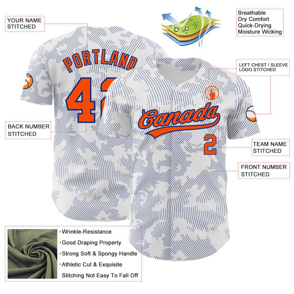 Custom White Orange-Royal 3D Pattern Design Curve Lines Authentic Baseball Jersey - Sky-Custom