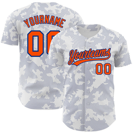 Custom White Orange-Royal 3D Pattern Design Curve Lines Authentic Baseball Jersey - Sky-Custom