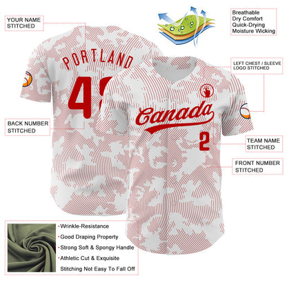Custom White Red 3D Pattern Design Curve Lines Authentic Baseball Jersey - Sky-Custom