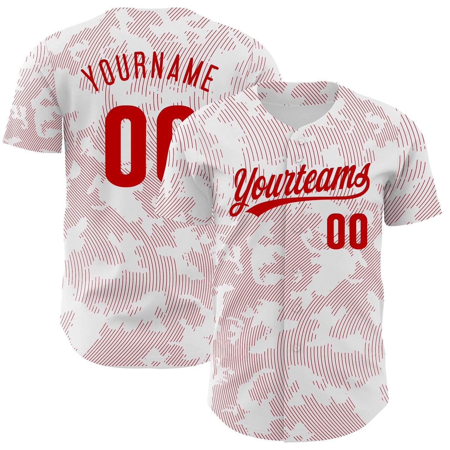Custom White Red 3D Pattern Design Curve Lines Authentic Baseball Jersey - Sky-Custom