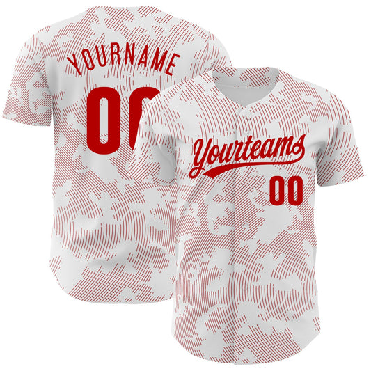 Custom White Red 3D Pattern Design Curve Lines Authentic Baseball Jersey - Sky-Custom