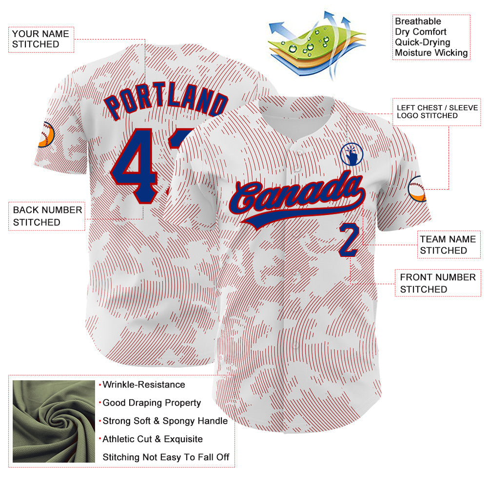Custom White Royal-Red 3D Pattern Design Curve Lines Authentic Baseball Jersey - Sky-Custom