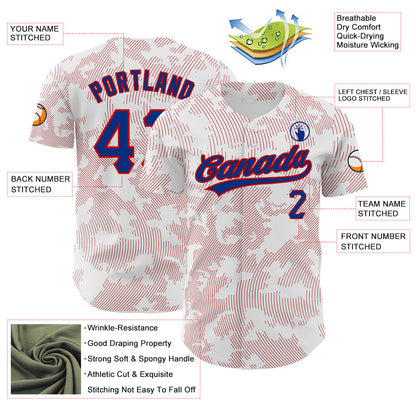Custom White Royal-Red 3D Pattern Design Curve Lines Authentic Baseball Jersey - Sky-Custom