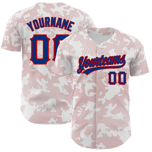 Custom White Royal-Red 3D Pattern Design Curve Lines Authentic Baseball Jersey - Sky-Custom