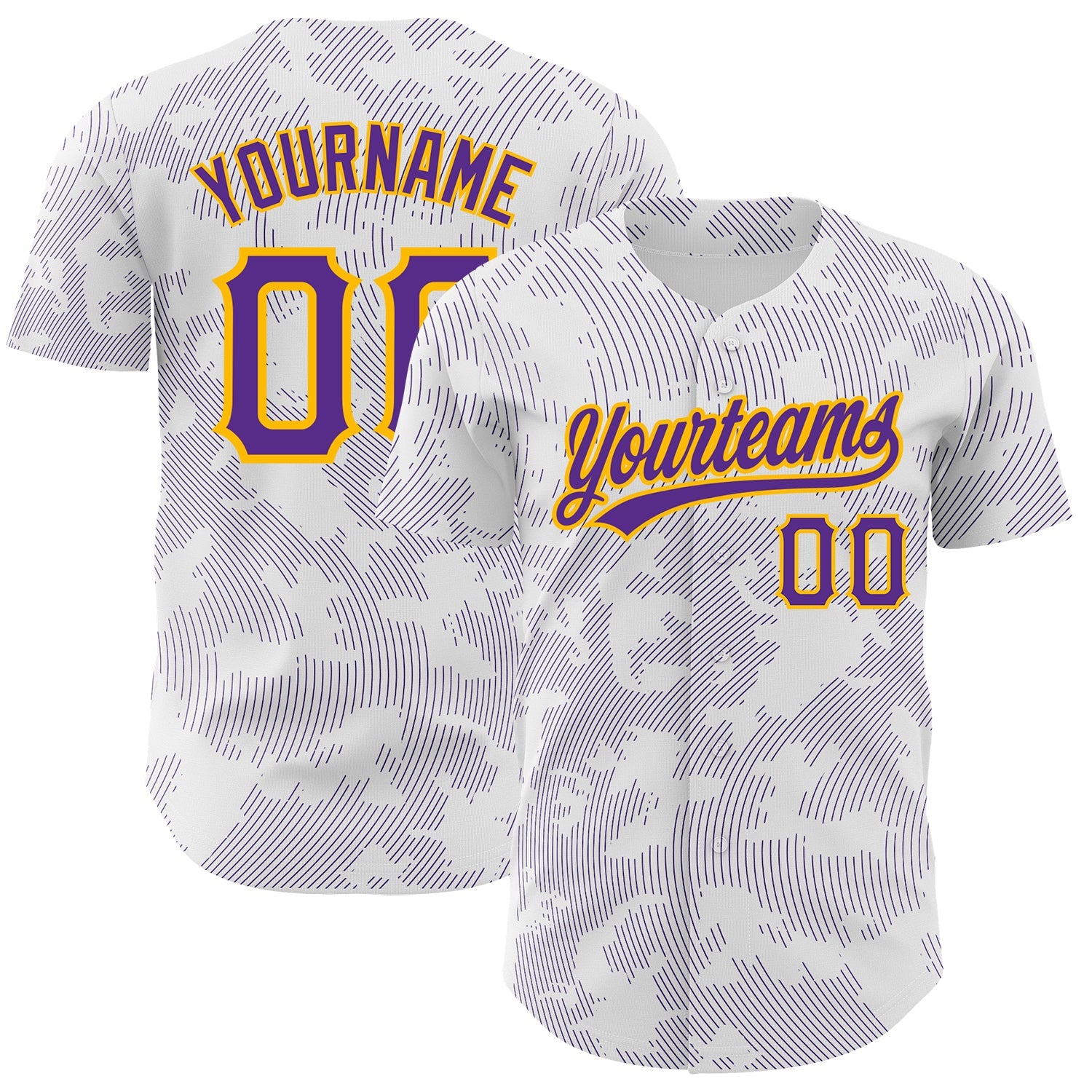 Custom White Purple-Gold 3D Pattern Design Curve Lines Authentic Baseball Jersey - Sky-Custom