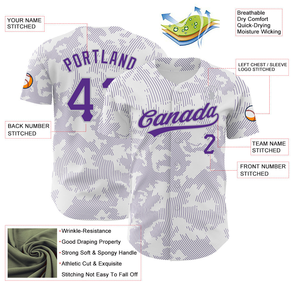 Custom White Purple-Gray 3D Pattern Design Curve Lines Authentic Baseball Jersey - Sky-Custom