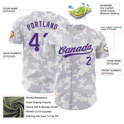Custom White Purple-Gray 3D Pattern Design Curve Lines Authentic Baseball Jersey - Sky-Custom