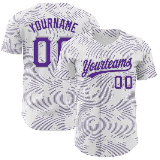 Custom White Purple-Gray 3D Pattern Design Curve Lines Authentic Baseball Jersey - Sky-Custom