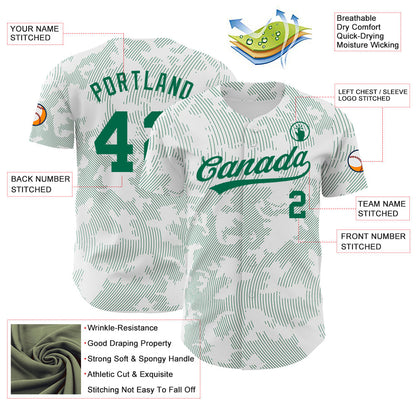 Custom White Kelly Green 3D Pattern Design Curve Lines Authentic Baseball Jersey - Sky-Custom