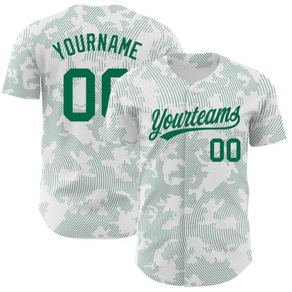 Custom White Kelly Green 3D Pattern Design Curve Lines Authentic Baseball Jersey - Sky-Custom
