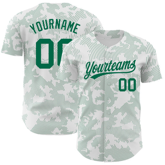 Custom White Kelly Green 3D Pattern Design Curve Lines Authentic Baseball Jersey - Sky-Custom