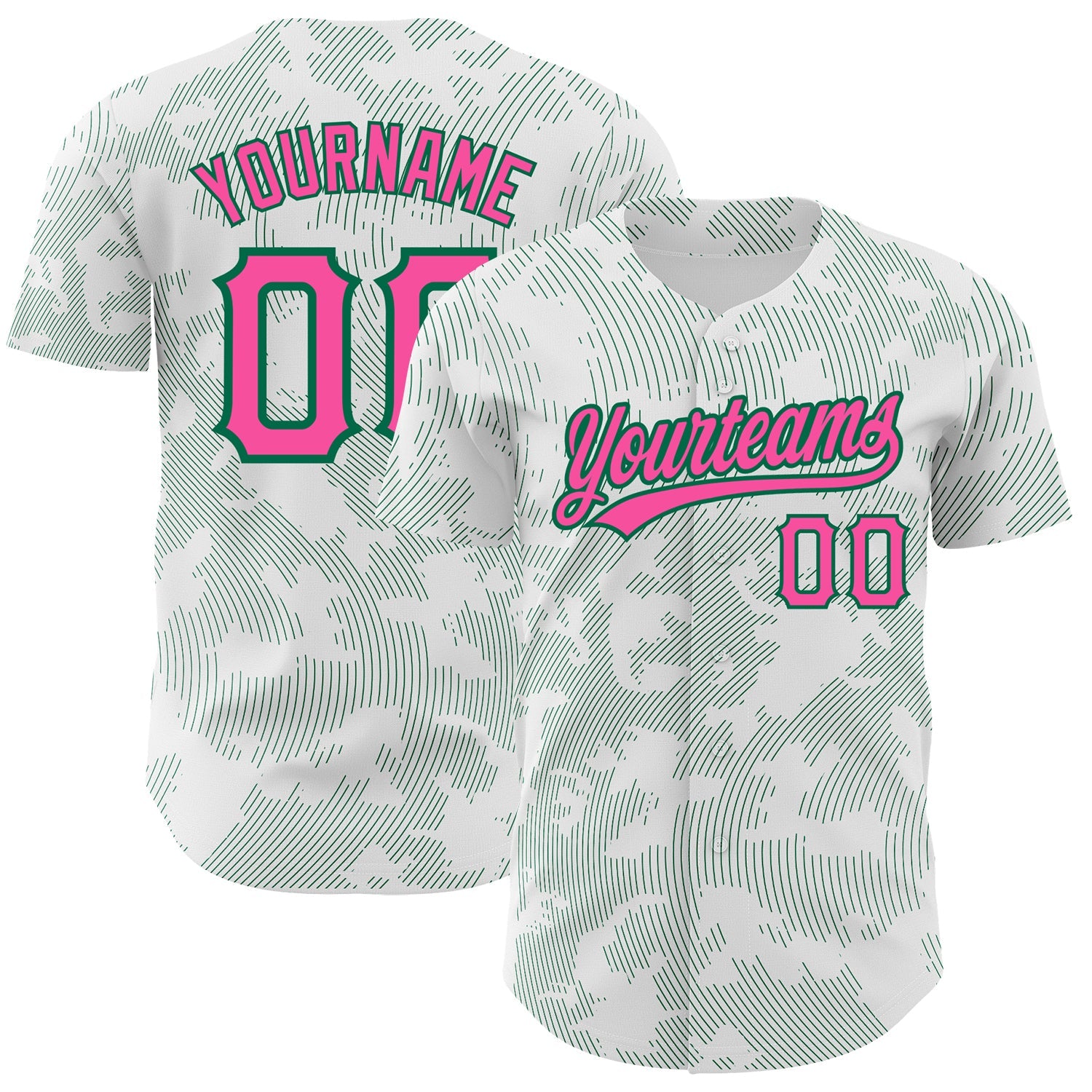 Custom White Pink-Kelly Green 3D Pattern Design Curve Lines Authentic Baseball Jersey - Sky-Custom