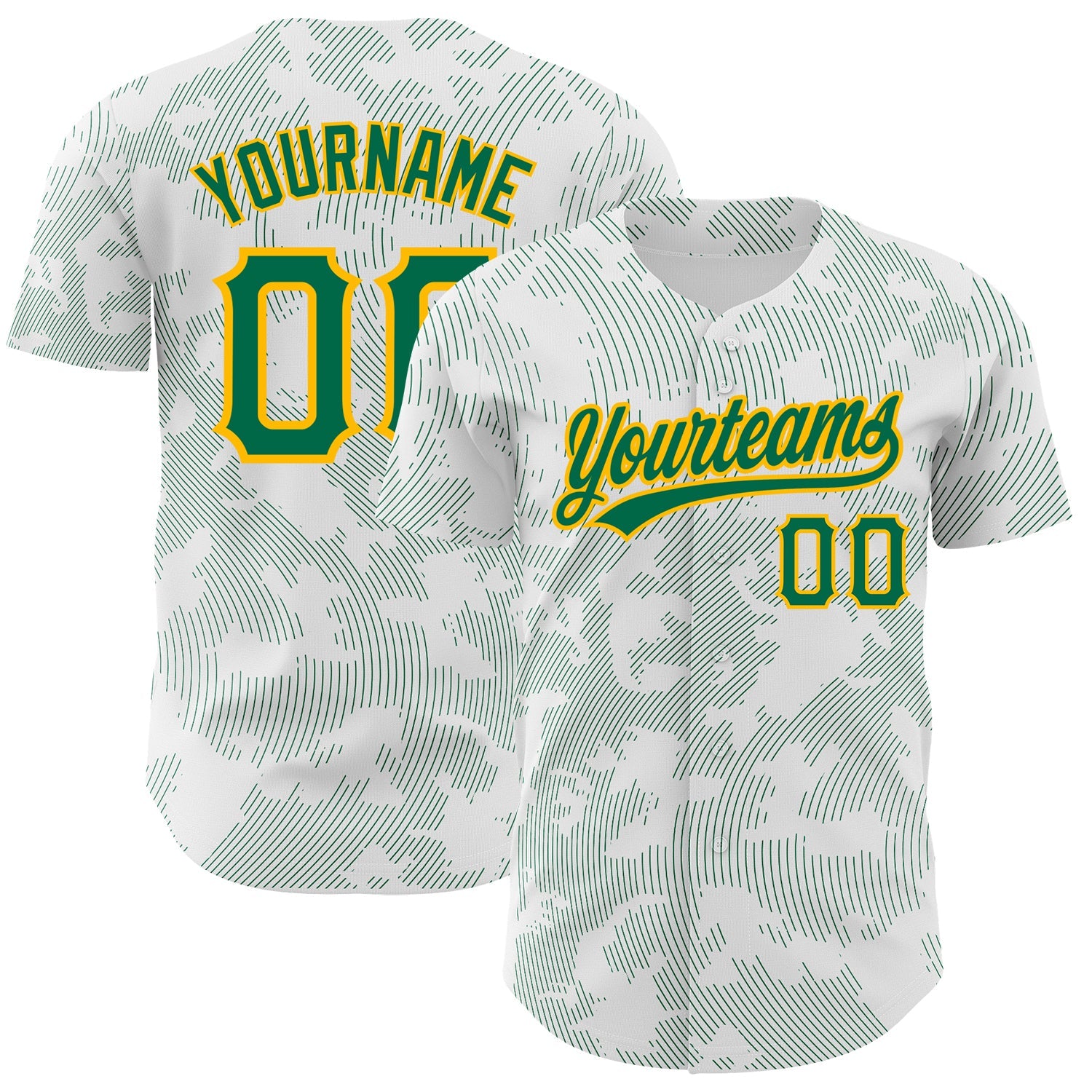 Custom White Kelly Green-Gold 3D Pattern Design Curve Lines Authentic Baseball Jersey - Sky-Custom