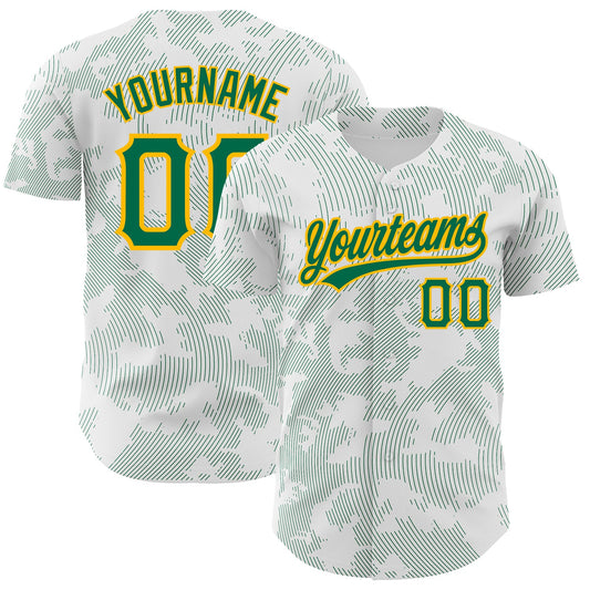 Custom White Kelly Green-Gold 3D Pattern Design Curve Lines Authentic Baseball Jersey - Sky-Custom