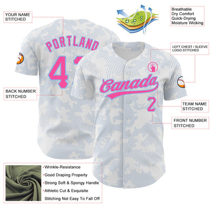 Custom White Pink-Light Blue 3D Pattern Design Curve Lines Authentic Baseball Jersey - Sky-Custom