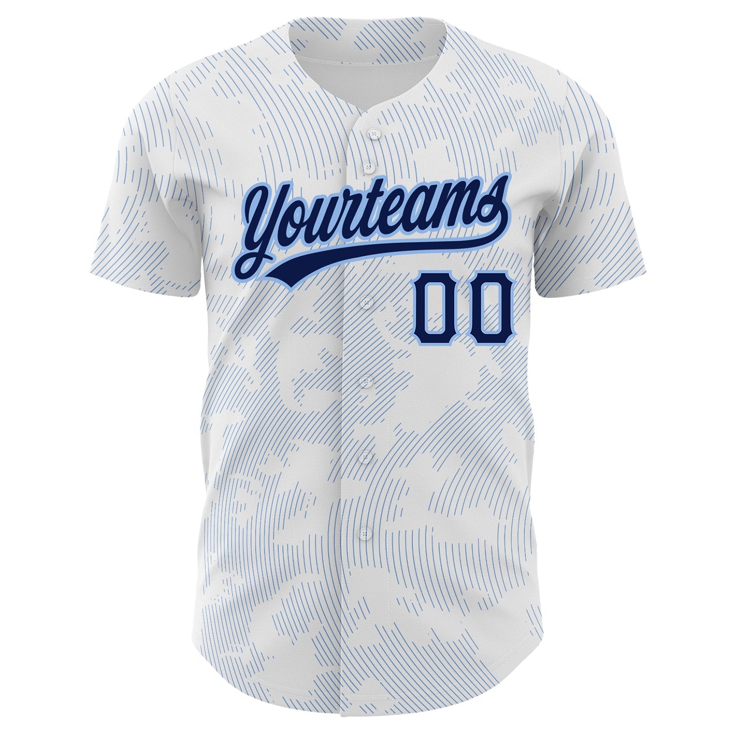 Custom White Navy-Light Blue 3D Pattern Design Curve Lines Authentic Baseball Jersey - Sky-Custom