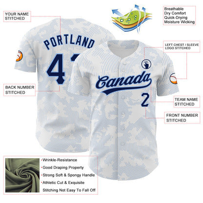 Custom White Navy-Light Blue 3D Pattern Design Curve Lines Authentic Baseball Jersey - Sky-Custom