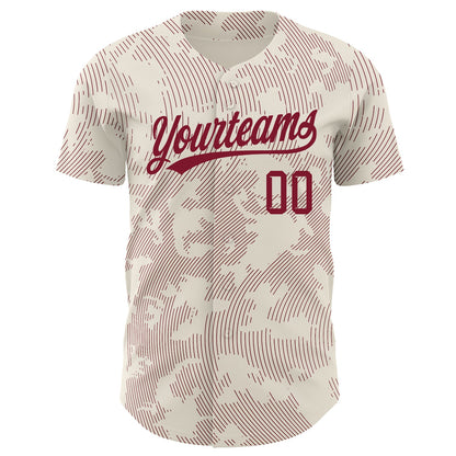 Custom Cream Crimson 3D Pattern Design Curve Lines Authentic Baseball Jersey - Sky-Custom