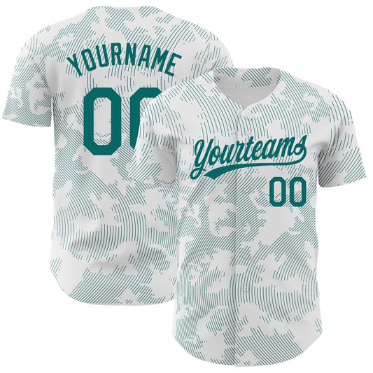 Custom White Teal 3D Pattern Design Curve Lines Authentic Baseball Jersey - Sky-Custom