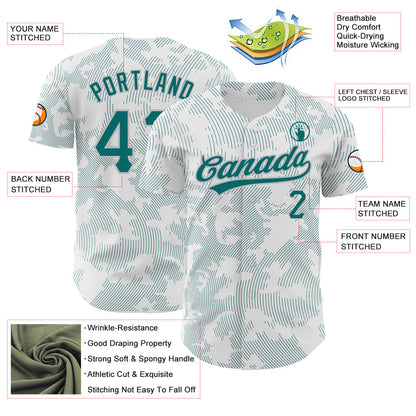 Custom White Teal-Gray 3D Pattern Design Curve Lines Authentic Baseball Jersey - Sky-Custom