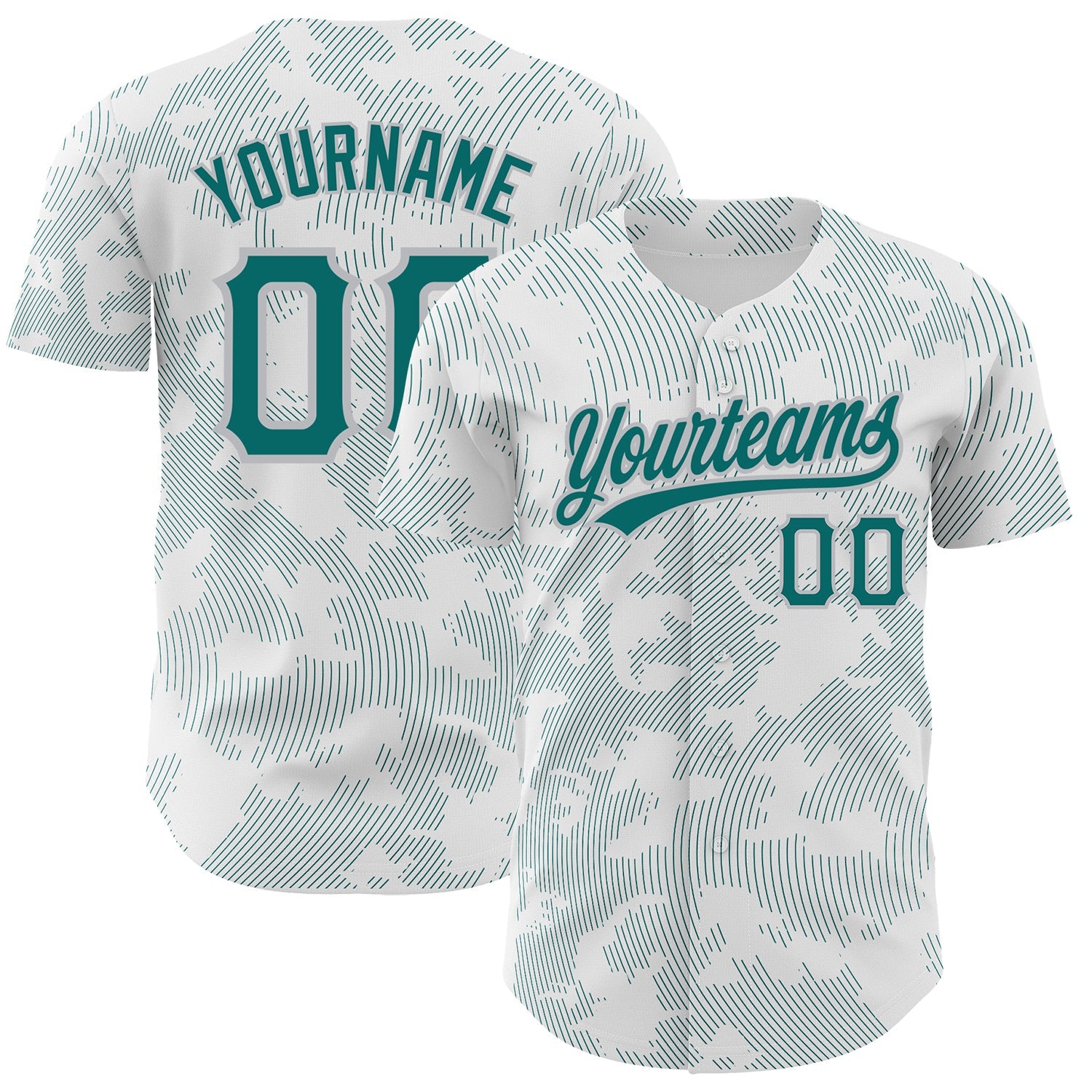 Custom White Teal-Gray 3D Pattern Design Curve Lines Authentic Baseball Jersey - Sky-Custom