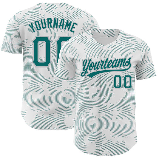 Custom White Teal-Gray 3D Pattern Design Curve Lines Authentic Baseball Jersey - Sky-Custom