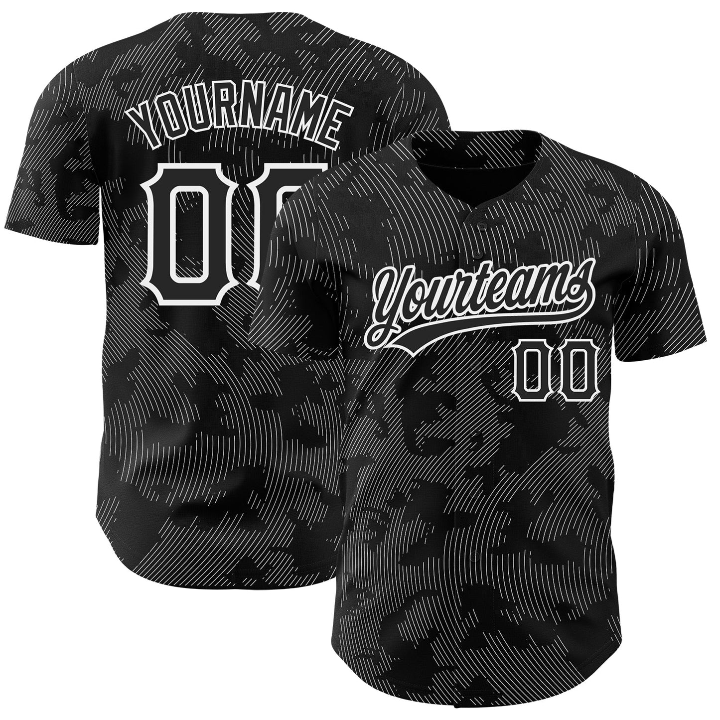 Custom Black White 3D Pattern Design Curve Lines Authentic Baseball Jersey - Sky-Custom