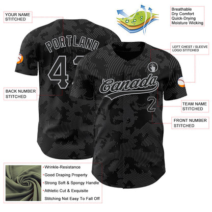 Custom Black Gray 3D Pattern Design Curve Lines Authentic Baseball Jersey - Sky-Custom