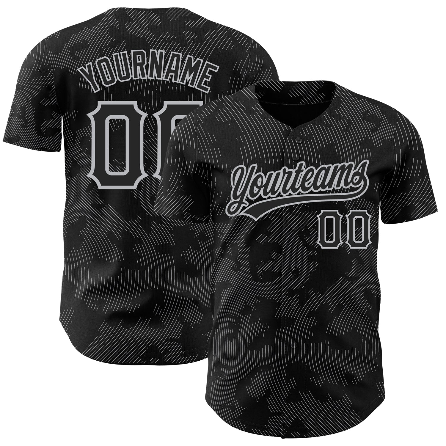 Custom Black Gray 3D Pattern Design Curve Lines Authentic Baseball Jersey - Sky-Custom