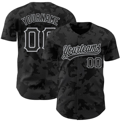 Custom Black Gray 3D Pattern Design Curve Lines Authentic Baseball Jersey - Sky-Custom