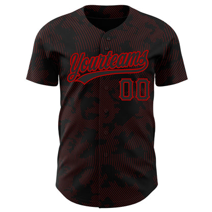 Custom Black Red 3D Pattern Design Curve Lines Authentic Baseball Jersey - Sky-Custom
