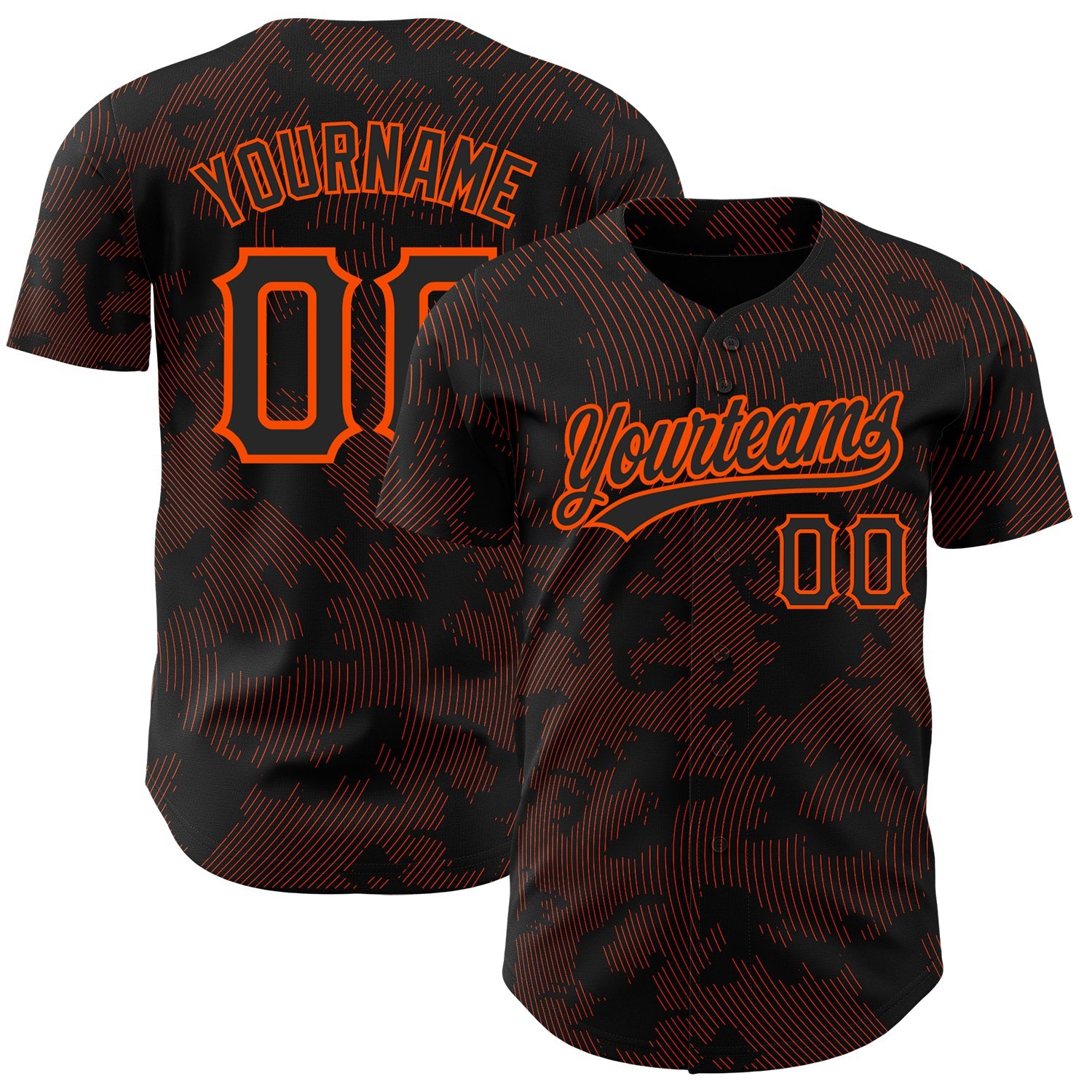Custom Black Orange 3D Pattern Design Curve Lines Authentic Baseball Jersey - Sky-Custom