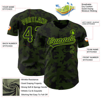 Custom Black Neon Green 3D Pattern Design Curve Lines Authentic Baseball Jersey - Sky-Custom