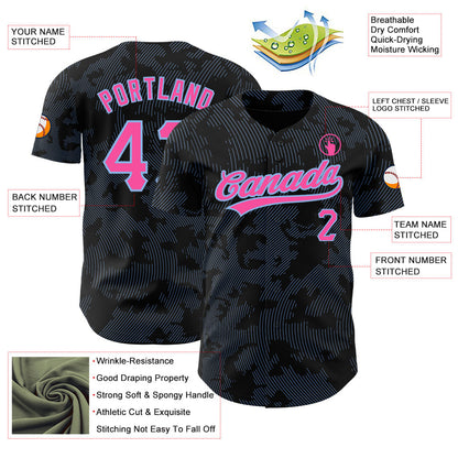Custom Black Pink-Light Blue 3D Pattern Design Curve Lines Authentic Baseball Jersey - Sky-Custom