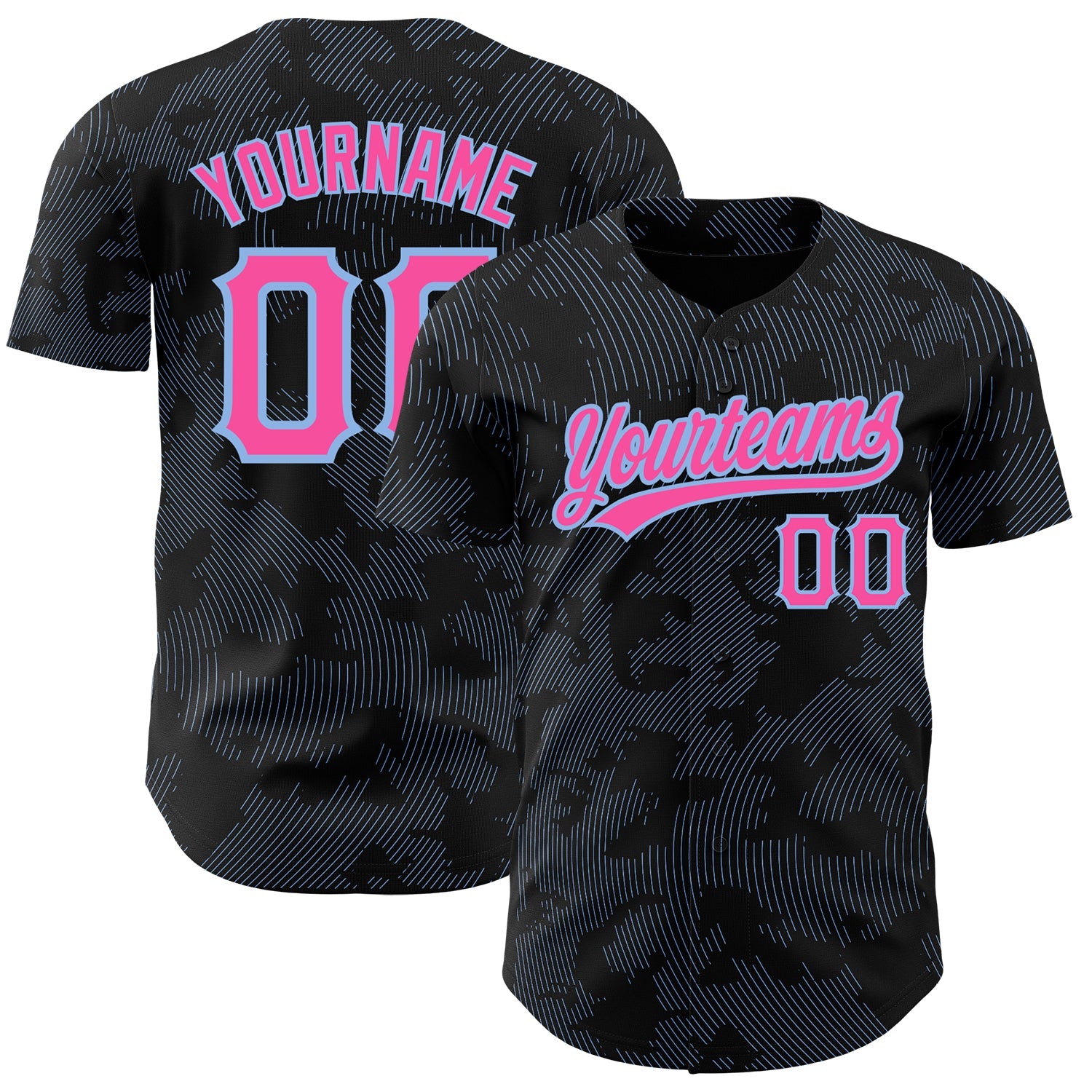 Custom Black Pink-Light Blue 3D Pattern Design Curve Lines Authentic Baseball Jersey - Sky-Custom
