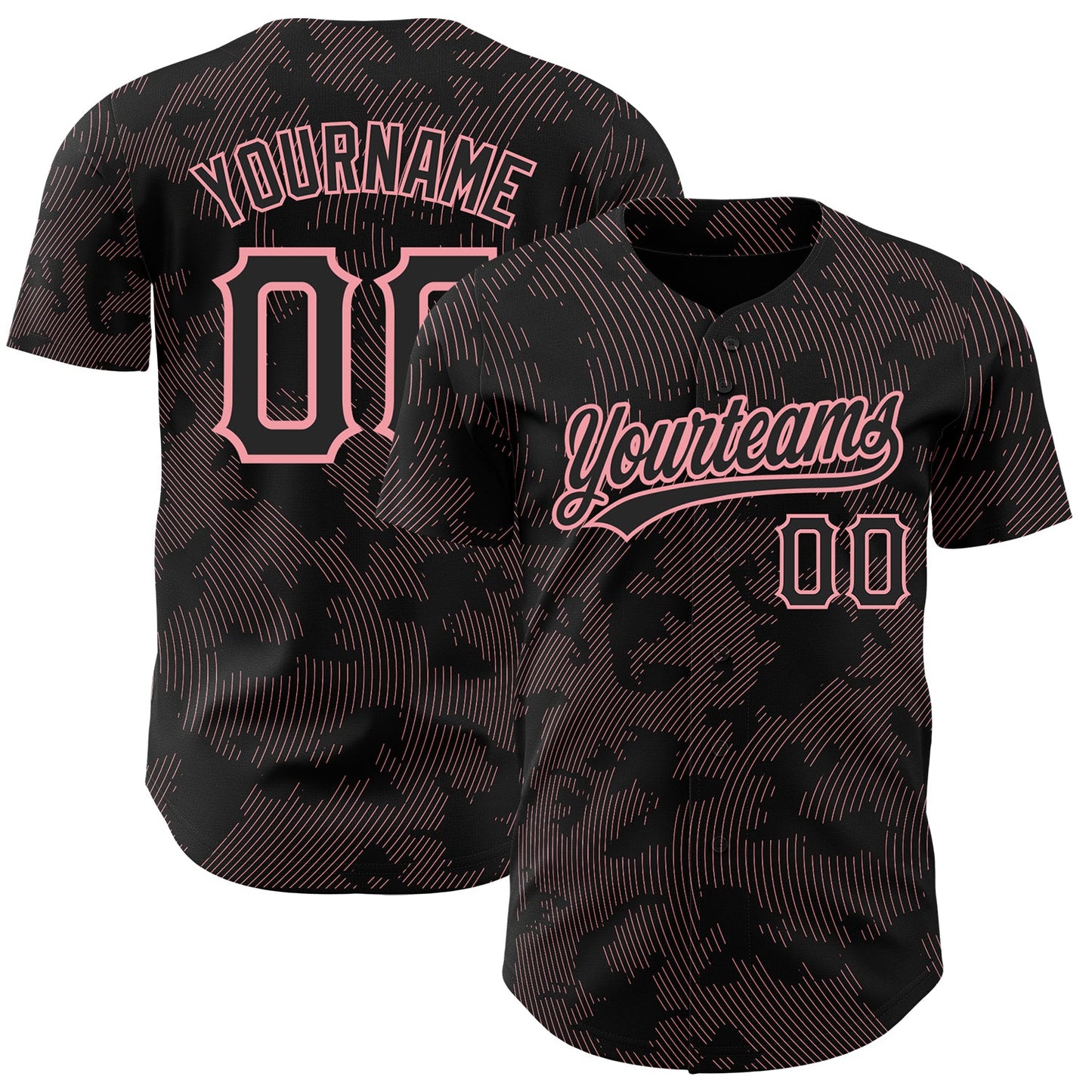 Custom Black Medium Pink 3D Pattern Design Curve Lines Authentic Baseball Jersey - Sky-Custom