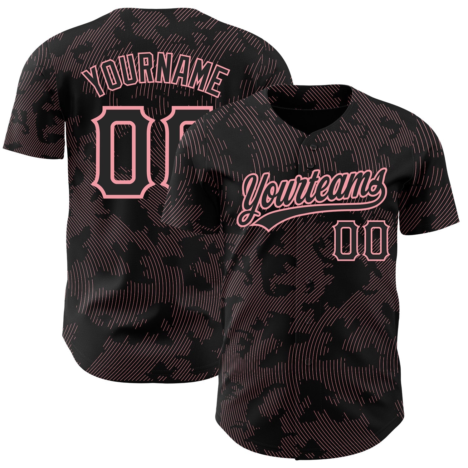 Custom Black Medium Pink 3D Pattern Design Curve Lines Authentic Baseball Jersey - Sky-Custom