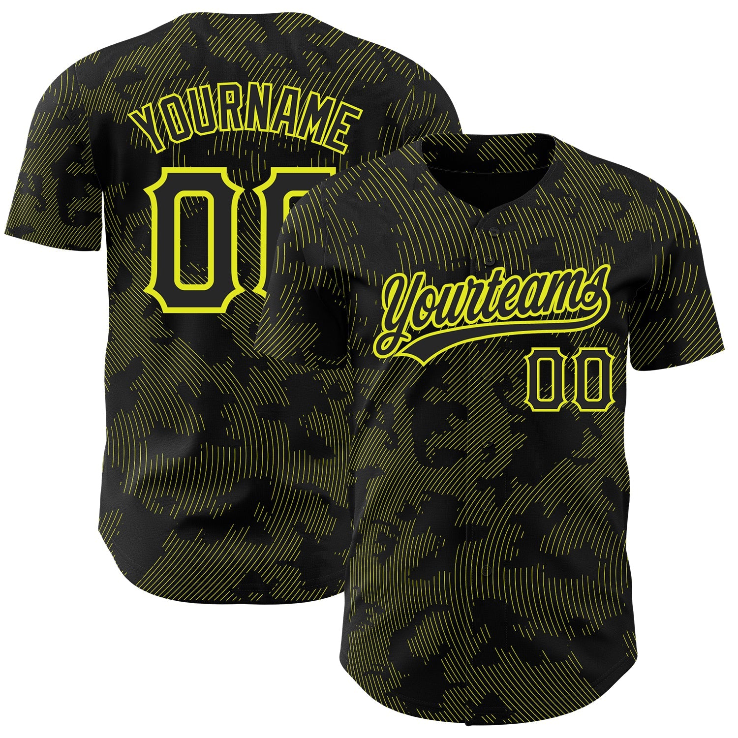 Custom Black Neon Yellow 3D Pattern Design Curve Lines Authentic Baseball Jersey - Sky-Custom