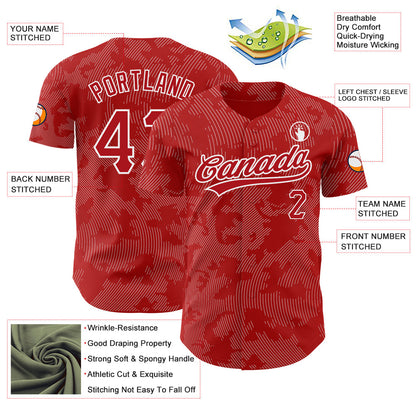 Custom Red White 3D Pattern Design Curve Lines Authentic Baseball Jersey - Sky-Custom