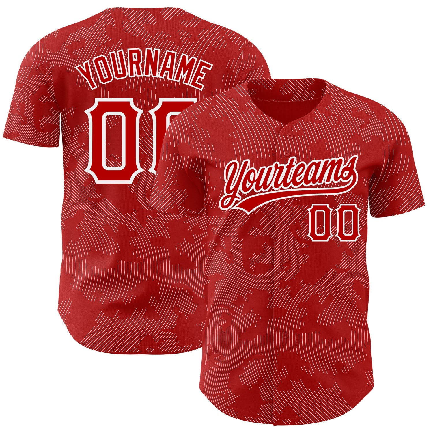Custom Red White 3D Pattern Design Curve Lines Authentic Baseball Jersey - Sky-Custom