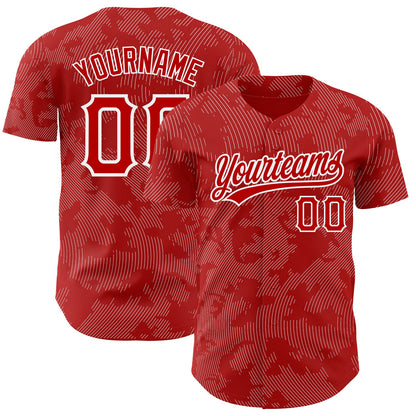 Custom Red White 3D Pattern Design Curve Lines Authentic Baseball Jersey - Sky-Custom