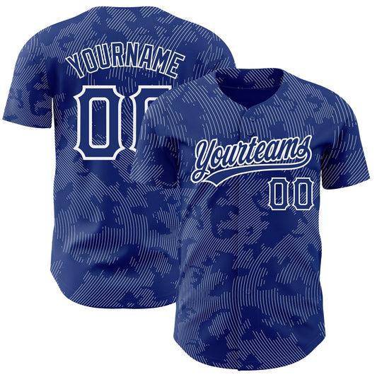 Custom Royal White 3D Pattern Design Curve Lines Authentic Baseball Jersey - Sky-Custom