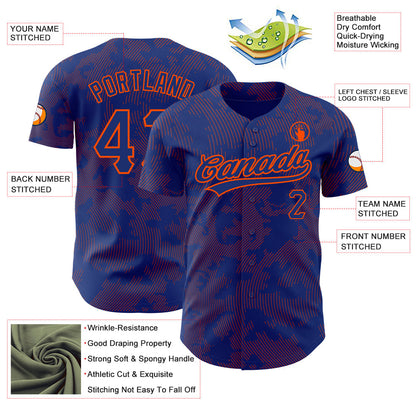 Custom Royal Orange 3D Pattern Design Curve Lines Authentic Baseball Jersey - Sky-Custom